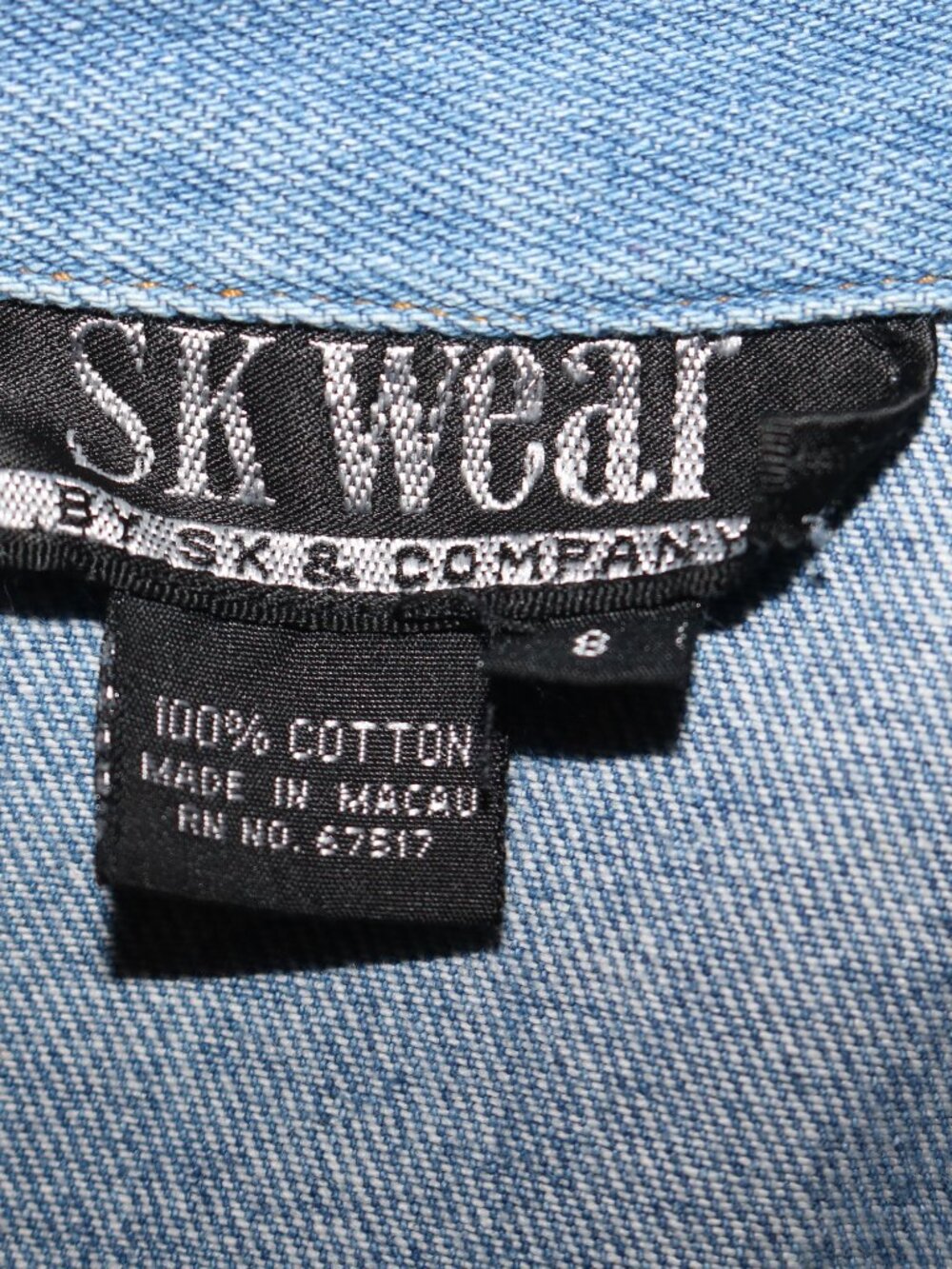 SK Wear vintage denim bluejean jacket size 8 - Picture 5 of 5